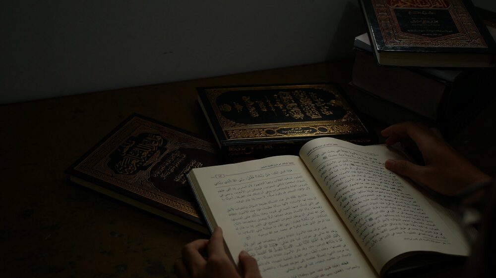 Arabic books on a desk